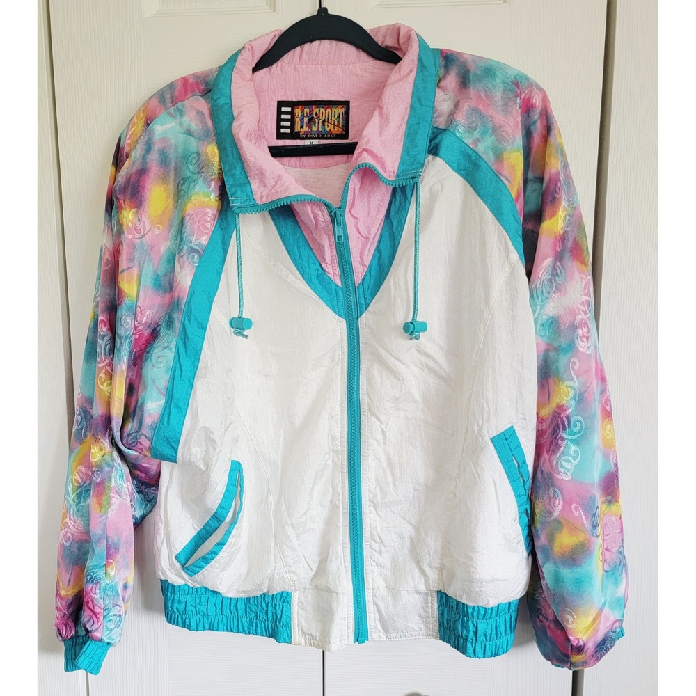 R.E. Sport Vintage Windbreaker 90s Colorful‎ Track Jacket Full Zip Medium